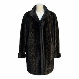 Vintage Novelti faux Fur Leopard Animal Print 3/4 Length Swing Coat Size 11